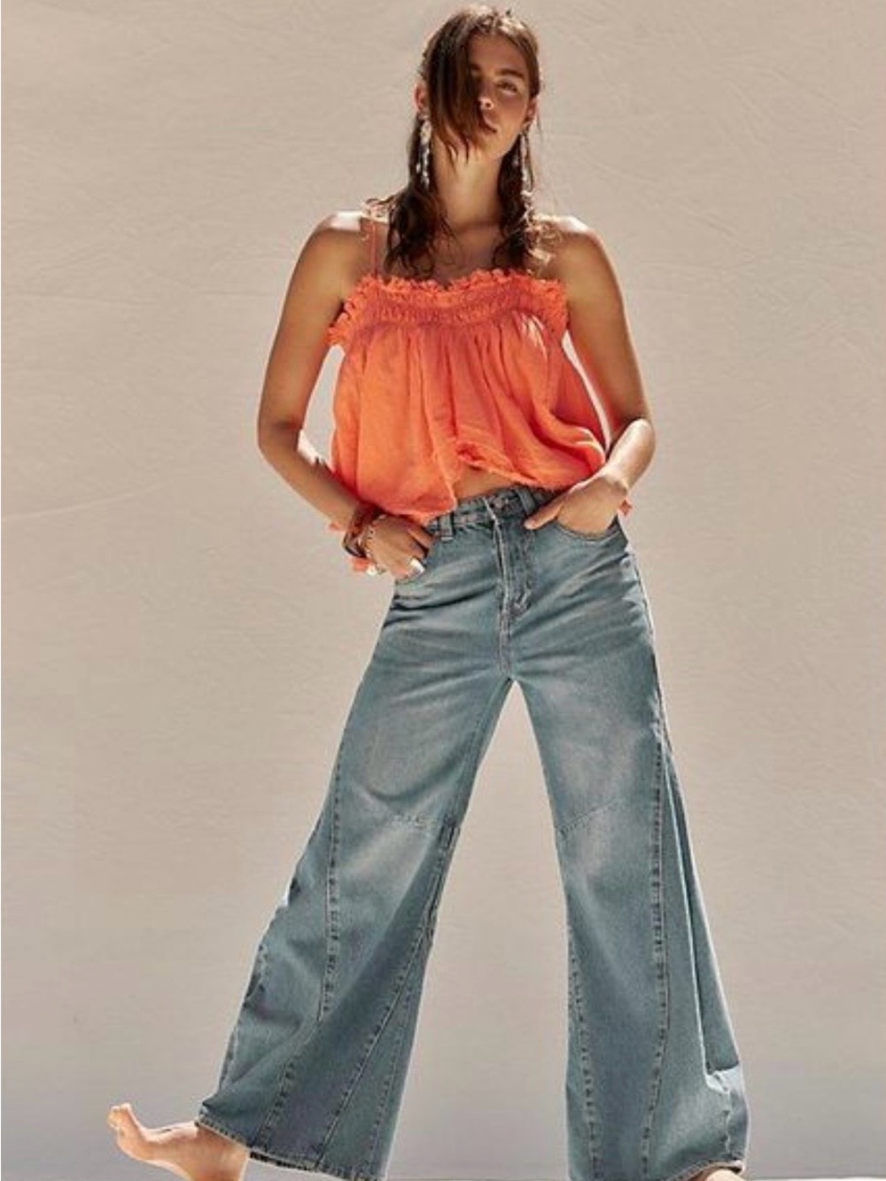 Free People Free-ish Salmon Layla Top 100% Cotton Small Crochet Babe - Picture 15 of 16
